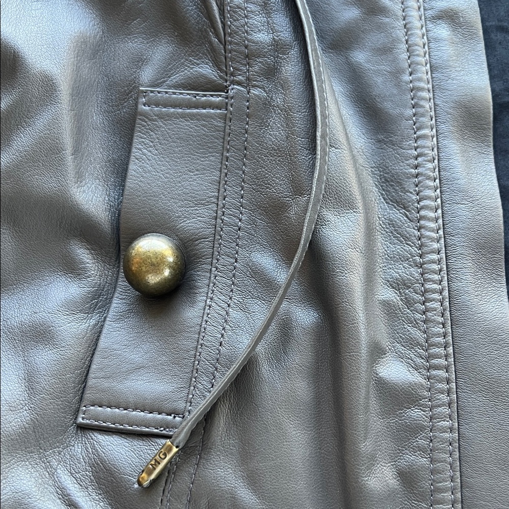 Gray Leather Jacket With Gold Button - image 2